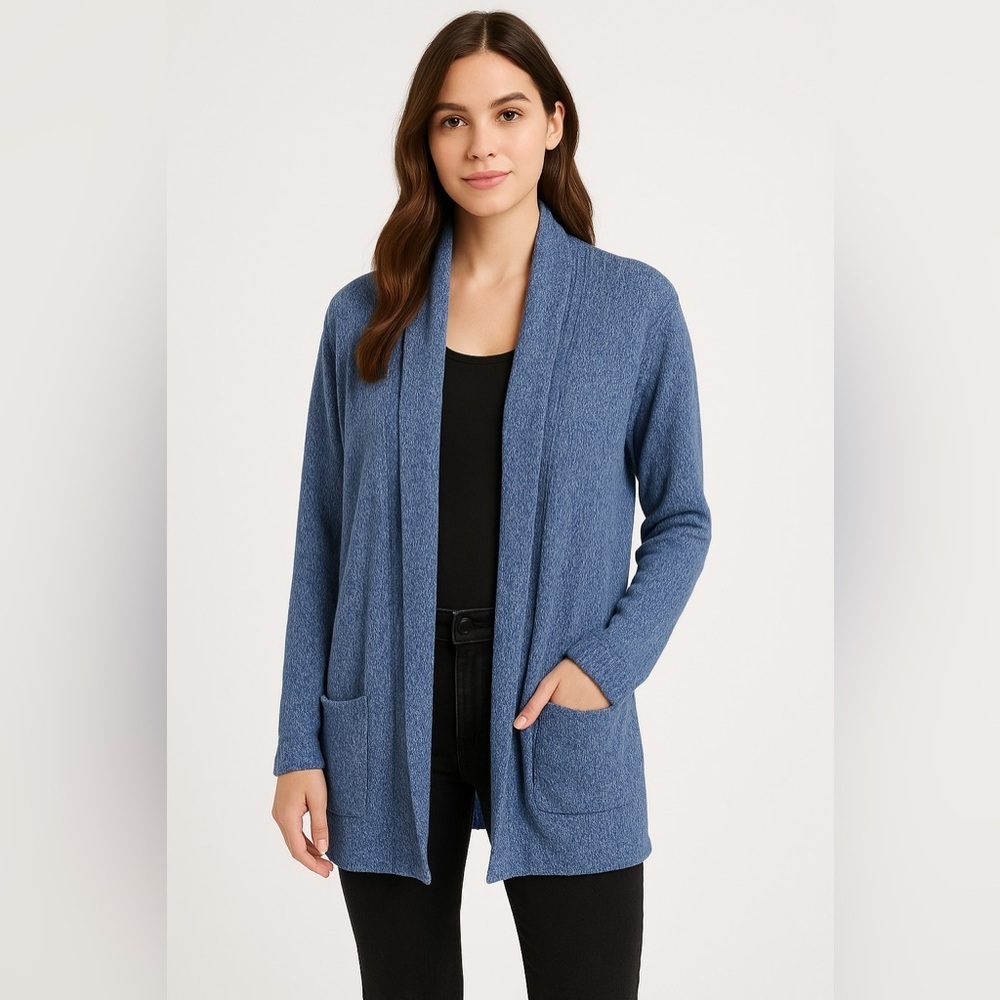 St. John’s Bay Blue Marled Knit Open Front Cardigan Sweater Size Large